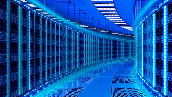 Interior view of a data center with server racks